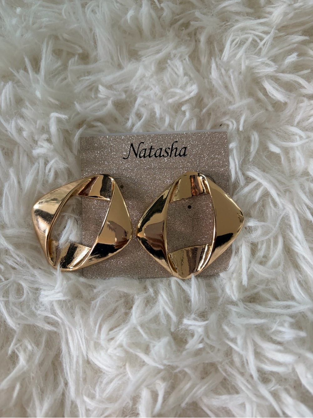 Natasha Couture Gold Oval Textured Hoop Earrings